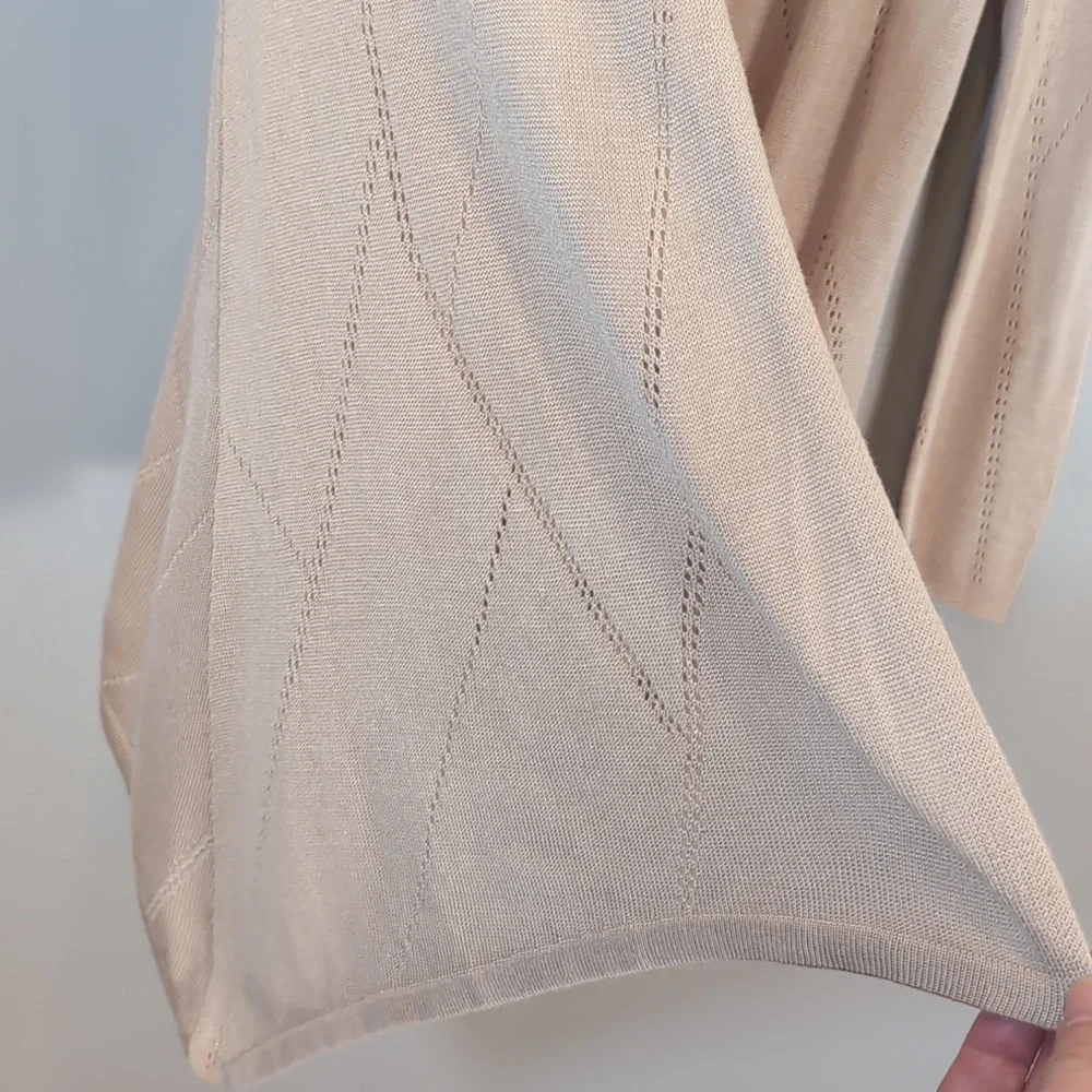 Cyrus Pointelle Knit Cardigan Sweater Small Cream Open Long Sleeve Lightweight - Picture 5 of 11